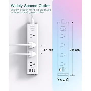 Surge Protector with 12 Outlets & USB Charging