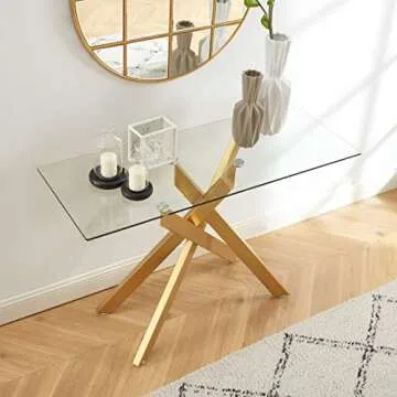Modern Style Console Table Narrow Sofa Table with Tempered Glass Top and Metal Tubular Legs, 45”Lx18”Wx30”H, Gold