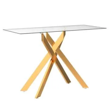 Modern Style Console Table Narrow Sofa Table with Tempered Glass Top and Metal Tubular Legs, 45”Lx18”Wx30”H, Gold
