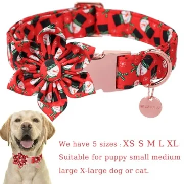 UP URARA PUP Christmas Dog Collar with Flower for Puppy Girl Boy Dog or Cat, Comfortable Dog Collar ...