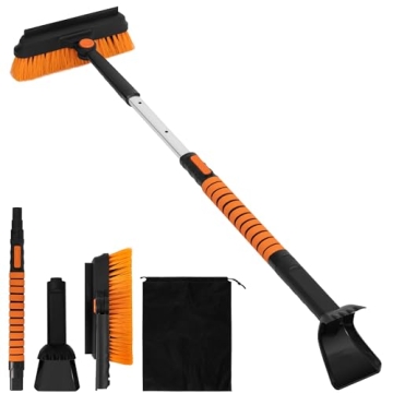 OPKING 31" Ice Scrapers for Car Windshield, 3-in-1 Extendable from 31" to 40" Snow Brush with Squeegee, Snow Scraper with 180° Pivoting Brush Head and Foam Grip for Car Windshield, Truck, SUV