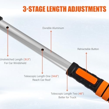 OPKING 31" Ice Scrapers for Car Windshield, 3-in-1 Extendable from 31" to 40" Snow Brush with Squeegee, Snow Scraper with 180° Pivoting Brush Head and Foam Grip for Car Windshield, Truck, SUV