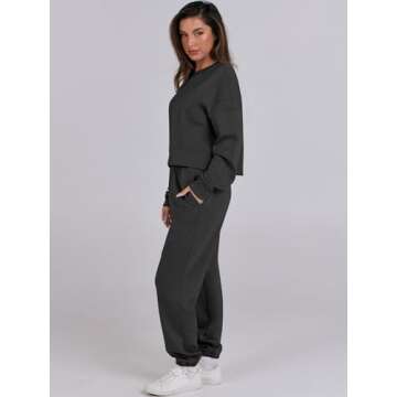 ANRABESS Womens 2 Piece Outfits Lounge Sets Cropped Sweatshirt & Joggers Fashion Sweatsuit Sweat Set 2024 Fall Travel Black Medium