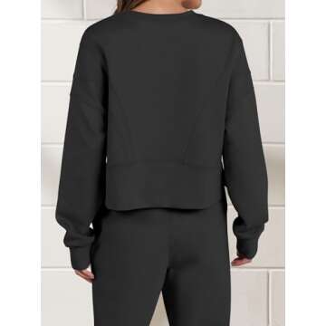 ANRABESS Womens 2 Piece Outfits Lounge Sets Cropped Sweatshirt & Joggers Fashion Sweatsuit Sweat Set 2024 Fall Travel Black Medium