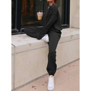 ANRABESS Womens 2 Piece Outfits Lounge Sets Cropped Sweatshirt & Joggers Fashion Sweatsuit Sweat Set 2024 Fall Travel Black Medium