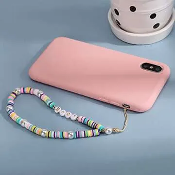 TOOVREN Cell Phone Charm 3PCS, Universal Mobile Phone Lanyard Cute Kawaii Rainbow Color Style Soft Ceramic Pearl Seashells Beads Phone Chain Wrist Strap String Bracelet Keychain for Women