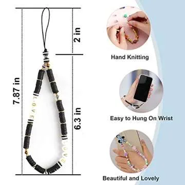 TOOVREN Cell Phone Charm 3PCS, Universal Mobile Phone Lanyard Cute Kawaii Rainbow Color Style Soft Ceramic Pearl Seashells Beads Phone Chain Wrist Strap String Bracelet Keychain for Women