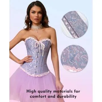 SZIVYSHI Corset Tops for Women, Bustier Shapewear Lingerie, Fashion Lace Waist Push Up Bodysuit Vest, Strapless Vintage Victorian Overbust Bodice for Night Out (Blue,S)