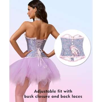 SZIVYSHI Corset Tops for Women, Bustier Shapewear Lingerie, Fashion Lace Waist Push Up Bodysuit Vest, Strapless Vintage Victorian Overbust Bodice for Night Out (Blue,S)