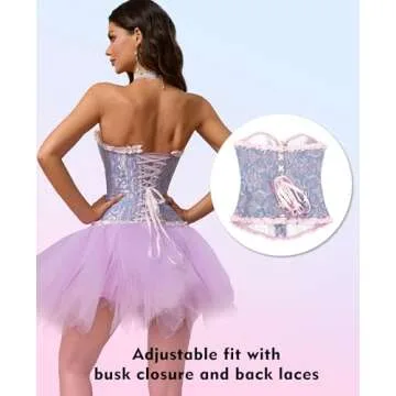 SZIVYSHI Corset Tops for Women, Bustier Shapewear Lingerie, Fashion Lace Waist Push Up Bodysuit Vest, Strapless Vintage Victorian Overbust Bodice for Night Out (Blue,S)