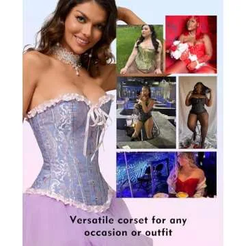 SZIVYSHI Corset Tops for Women, Bustier Shapewear Lingerie, Fashion Lace Waist Push Up Bodysuit Vest, Strapless Vintage Victorian Overbust Bodice for Night Out (Blue,S)