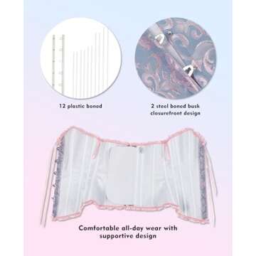 SZIVYSHI Corset Tops for Women, Bustier Shapewear Lingerie, Fashion Lace Waist Push Up Bodysuit Vest, Strapless Vintage Victorian Overbust Bodice for Night Out (Blue,S)