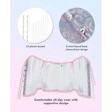 SZIVYSHI Corset Tops for Women, Bustier Shapewear Lingerie, Fashion Lace Waist Push Up Bodysuit Vest, Strapless Vintage Victorian Overbust Bodice for Night Out (Blue,S)