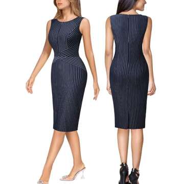 VFSHOW Womens Elegant Blue and White Striped Slim Zipper up Work Business Office Party Sheath Dress 2619 BLU XXL