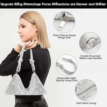 Silver Purse Diamond Purses, Premium Evening Bag Bling Sparkly Bag Rhinestone Purse, Glitter Purse F...