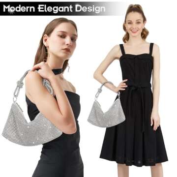 Silver Purse Diamond Purses, Premium Evening Bag Bling Sparkly Bag Rhinestone Purse, Glitter Purse For Women Lady Girl, Silver Bag Crystal Prom Clutch For Formal/Wedding/Cocktail/Prom/Party/Club