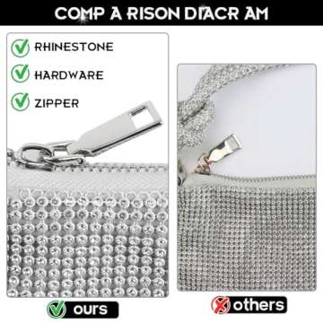 Silver Purse Diamond Purses, Premium Evening Bag Bling Sparkly Bag Rhinestone Purse, Glitter Purse For Women Lady Girl, Silver Bag Crystal Prom Clutch For Formal/Wedding/Cocktail/Prom/Party/Club