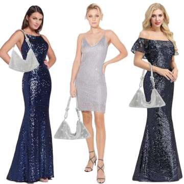 Silver Purse Diamond Purses, Premium Evening Bag Bling Sparkly Bag Rhinestone Purse, Glitter Purse For Women Lady Girl, Silver Bag Crystal Prom Clutch For Formal/Wedding/Cocktail/Prom/Party/Club