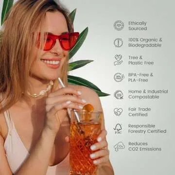 EcoPreps Biodegradable Bamboo Fiber Straws | 300 Count, 100% Compostable, Plastic-Free, Eco-Friendly...