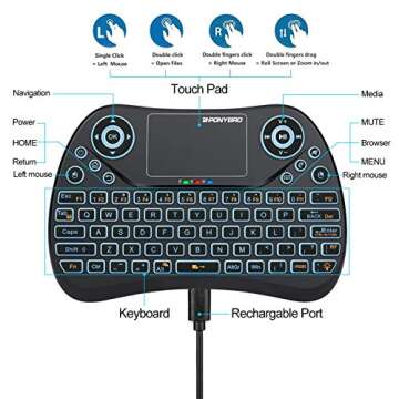 PONYBRO Backlit Mini Wireless Keyboard with Touchpad Mouse Combo QWERTY Keypad,Rechargeable Handheld...