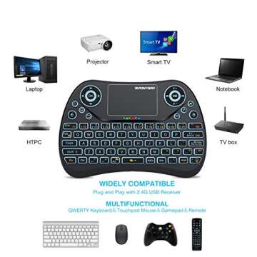 PONYBRO Backlit Mini Wireless Keyboard with Touchpad Mouse Combo QWERTY Keypad,Rechargeable Handheld Keyboard Remote for Smart TV,Android TV Box,Xbox,Raspberry Pi,PC