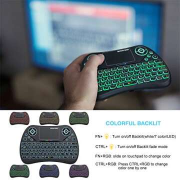 PONYBRO Backlit Mini Wireless Keyboard with Touchpad Mouse Combo QWERTY Keypad,Rechargeable Handheld Keyboard Remote for Smart TV,Android TV Box,Xbox,Raspberry Pi,PC