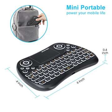 PONYBRO Backlit Mini Wireless Keyboard with Touchpad Mouse Combo QWERTY Keypad,Rechargeable Handheld Keyboard Remote for Smart TV,Android TV Box,Xbox,Raspberry Pi,PC