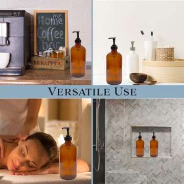 32-Ounce Amber Glass Lotion Pump Bottles (2-Pack); Quart Size Brown Bottles w/Black Plastic Locking Pump Dispensers; Includes Chalk Labels