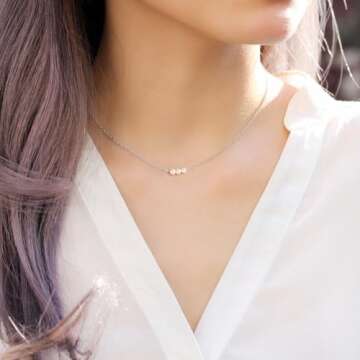 Sterling Silver Pearl Choker Necklace, Handmade with 3 Dainty Real Freshwater Pearl for Women (Silver)