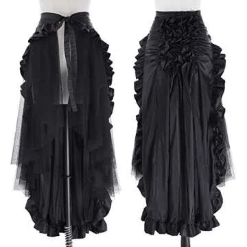 Belle Poque Steampunk Gothic Skirt for Women Victorian Renaissance Ruffled Maxi Skirt L Black