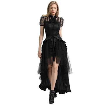 Belle Poque Steampunk Gothic Skirt for Women Victorian Renaissance Ruffled Maxi Skirt L Black