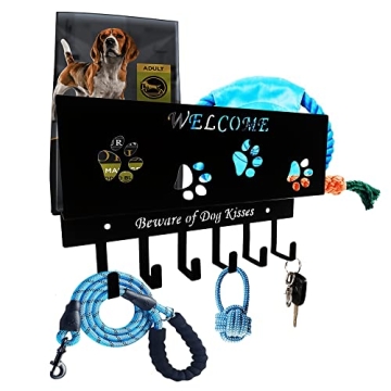 Dog Leash Holder For Wall, Dog Stuff Storage Organizer, Mail Organizer and Key Holder Wall Mount Wit...