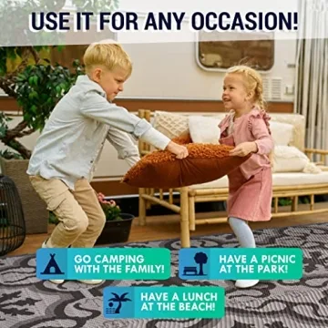 LATCH.IT RV Outdoor Rugs 9x12 | Reversible Mat Camper Camping The Perfect Patio for Any Situation & Includes Portable Small Trash-Can!