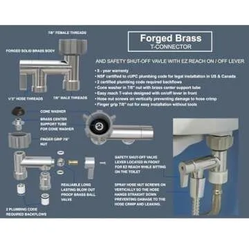 RinseWorks- All Brass Aquaus 360 Handheld Bidet Sprayer for Toilet - NSF Plumbing Code Certified Legal Installation Ergonomic Dual Thumb Pressure Controls- 3”-11” Spray Reach 5 Year Warranty