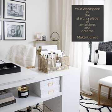 BLU MONACO Gold Desk Organizer with File Holder – Modern Office Accessory