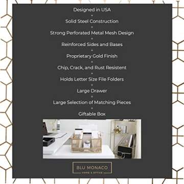 BLU MONACO Stylish Gold Desk Organizer for Efficient Storage