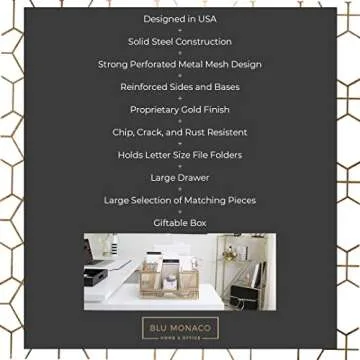 BLU MONACO Stylish Gold Desk Organizer for Efficient Storage