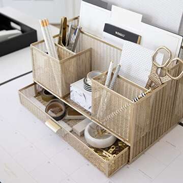 BLU MONACO Stylish Gold Desk Organizer for Efficient Storage