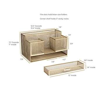 BLU MONACO Stylish Gold Desk Organizer for Efficient Storage