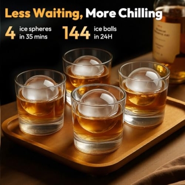 2'' Clear Ice Ball Maker – 4 Ice Spheres in 35min, 144 pcs/Day, Auto & Manual Fill, Fast Ice Machi...