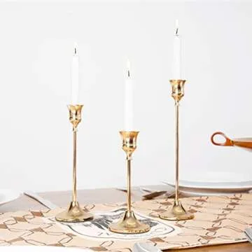NLBTW French Gold Candlestick Holders Taper Candle Holders, Set of 3 Vintage Candle Sticks Holder De...
