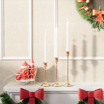 NLBTW French Gold Candlestick Holders Taper Candle Holders, Set of 3 Vintage Candle Sticks Holder Decor Used as Fireplace Mantel or Table Centerpieces for Wedding, Dinning, Party