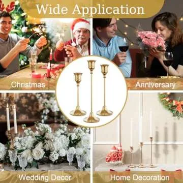 NLBTW French Gold Candlestick Holders Taper Candle Holders, Set of 3 Vintage Candle Sticks Holder Decor Used as Fireplace Mantel or Table Centerpieces for Wedding, Dinning, Party