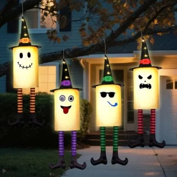 4 Pack Light Up Hanging Halloween Ghosts for Outdoor Use