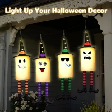4 Pack Light Up Hanging Halloween Ghosts for Outdoor Use