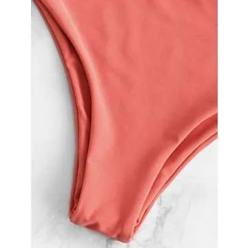 ZAFUL Womens Solid Color Strap Padded Front Knot Bikini Set (M, Sunrise Orange)