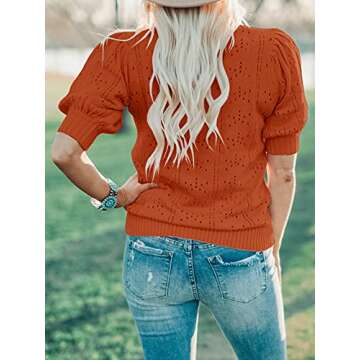 Saodimallsu Women’s Puff Short Sleeve Tops Sweaters: Cute Trendy V Neck Casual Blouse