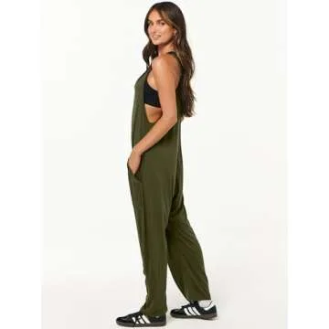 ANRABESS Jumpsuits for Women Casual Summer Overalls Sleeveless Spaghetti Strap Romper Jumpers Trendy Beach Vacation Outfits Army Green Small