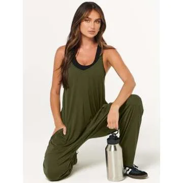 ANRABESS Jumpsuits for Women Casual Summer Overalls Sleeveless Spaghetti Strap Romper Jumpers Trendy Beach Vacation Outfits Army Green Small