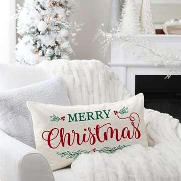 PANDICORN Merry Christmas Pillow Covers 12x20 Inch Farmhouse Christmas Decorations Lumbar Christmas ...